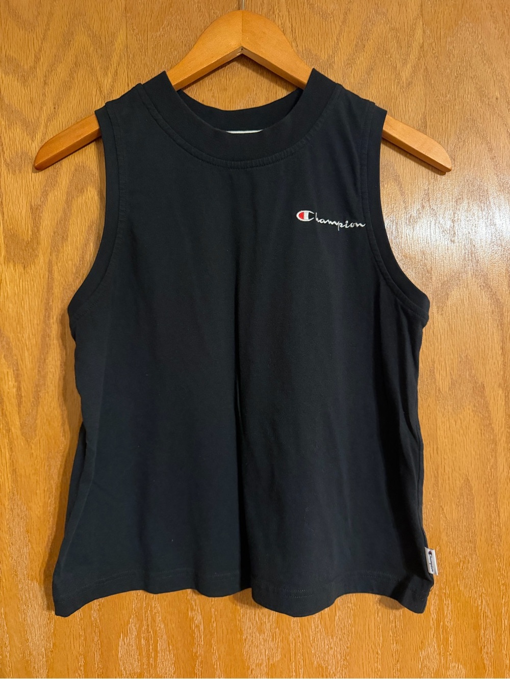Champion Black Sleeveless Muscle Tee with Small Logo